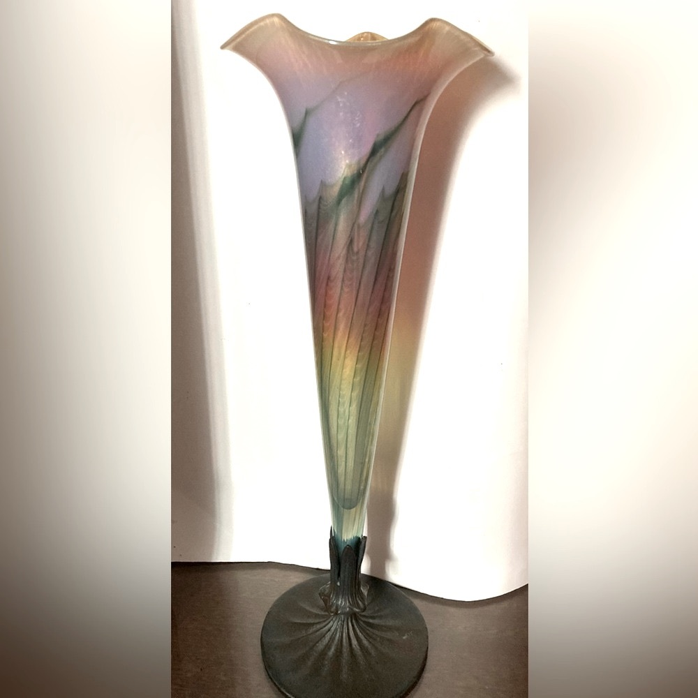 Vintage glass vase tall vase Lundberg Stidios 1994 hand made vase glass Art vase